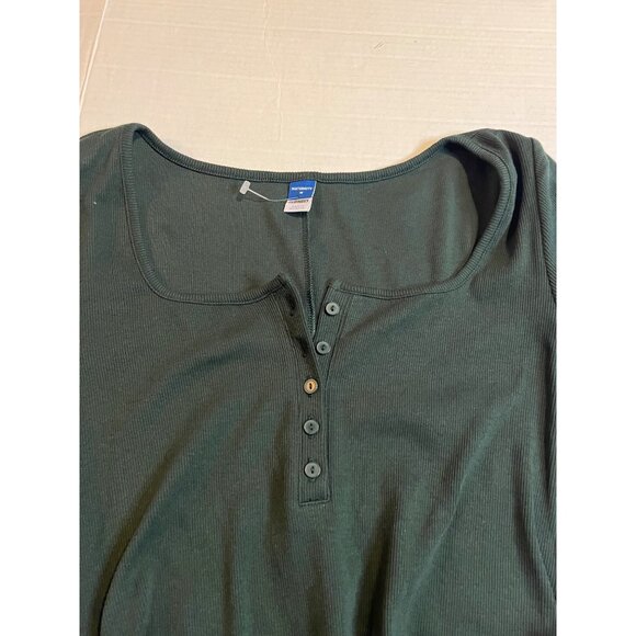 New Old Navy M Maternity Long-Sleeve Henley Midi/ maxi Dress Rib-Knit Dark Green - Picture 7 of 13